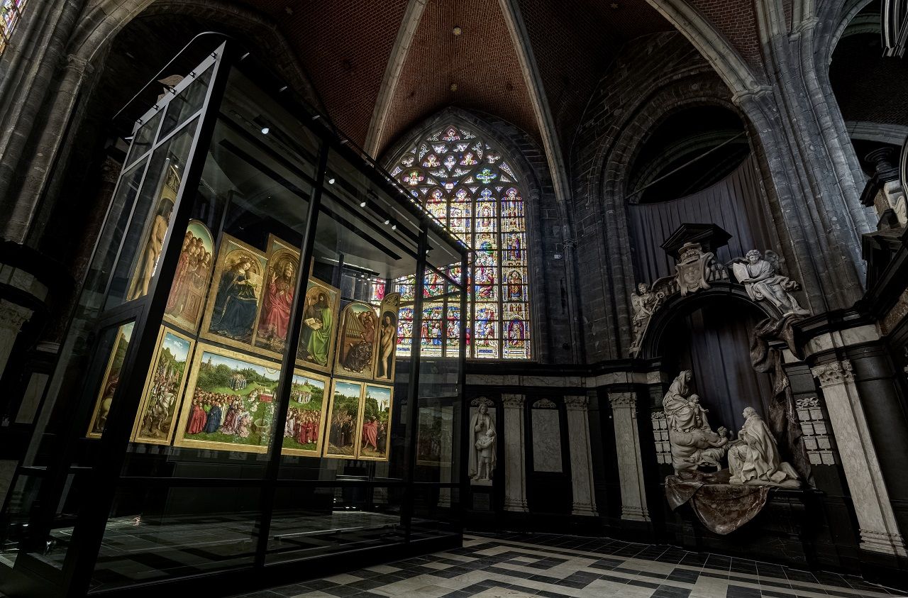 Jan og Hubert Van Eyck -Altertavle - St. Bavos-katedral - Gent - Flandern - Belgia