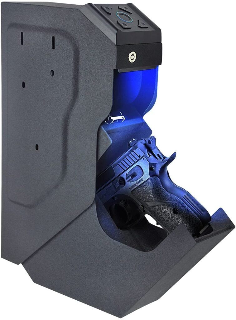 Mounted biometric gun safe
