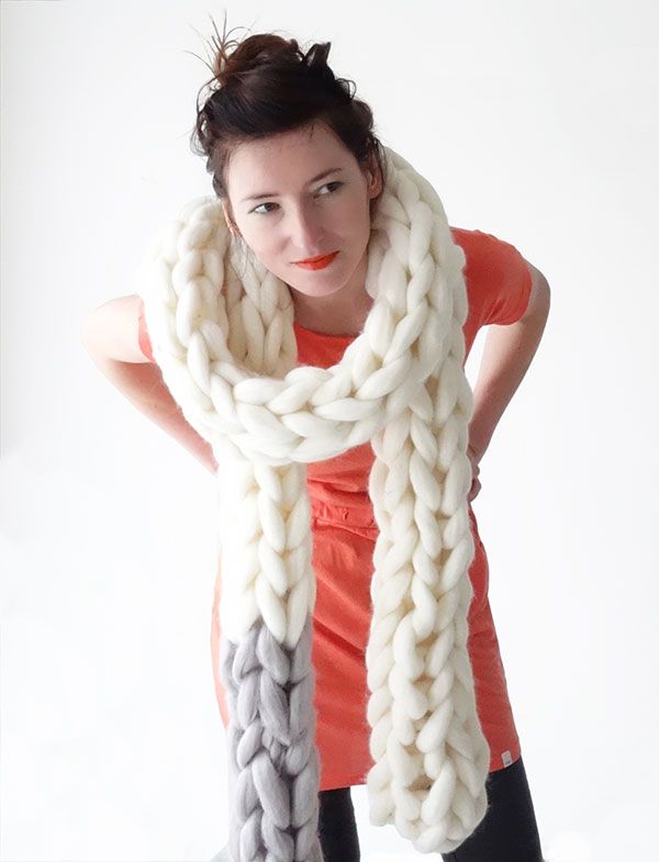 Knit Pure Merino Wool Long Scarf for Women Oversized Chunky 